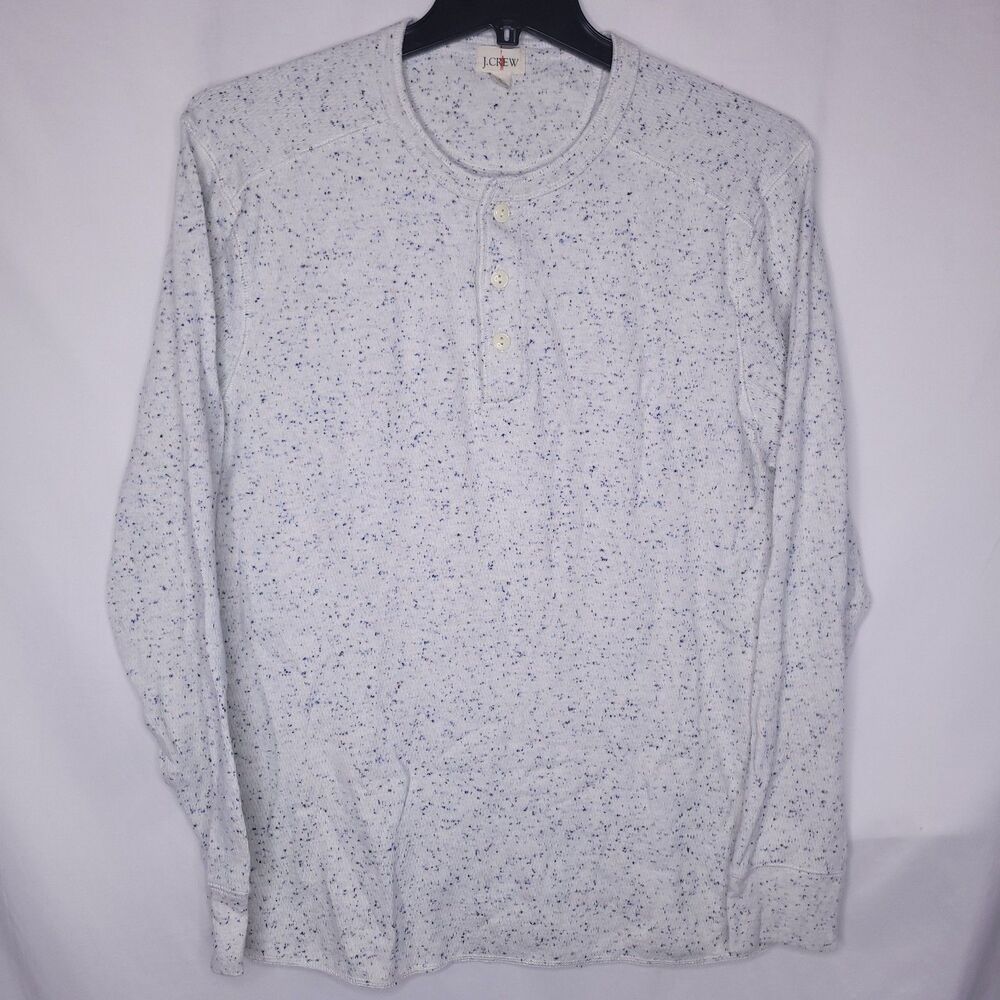 J Crew Henley Shirt Mens Large Ivory Speckled Waffle Knit